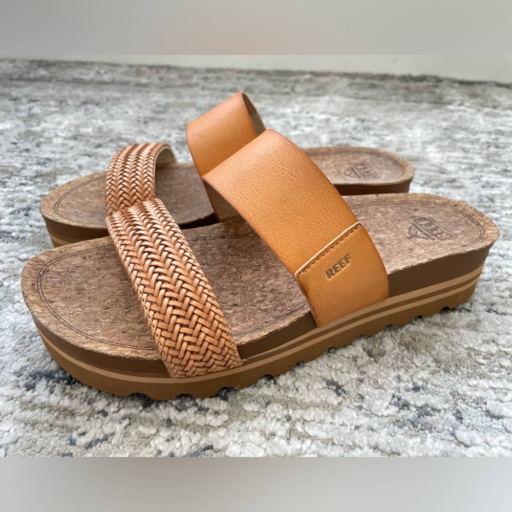 Reef Cushion Vista Hi Slide Sandals Natural Braid Platform Comfort Size 9 Womens - Picture 3 of 10